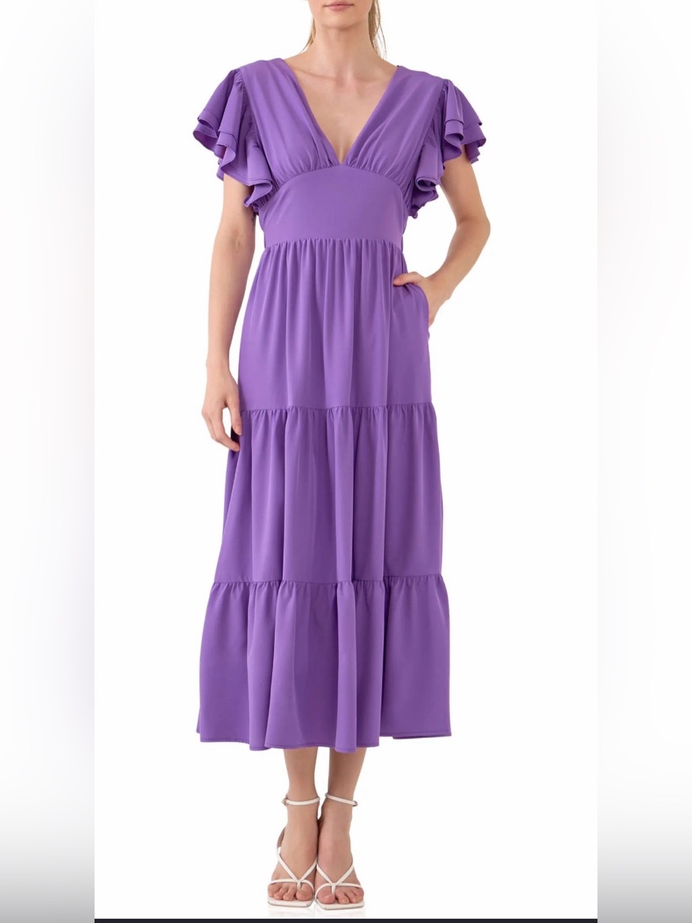 English Factory Women’s Purple Ruffle-Tiered Midi Dress - Picture 2 of 14